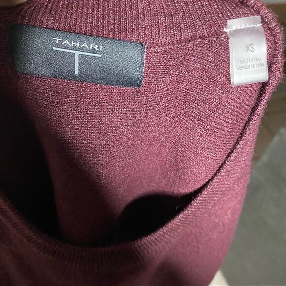 T Tahari Peplum Pullover Sweater Top in Merlot Grape - Picture 7 of 7